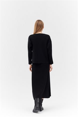 ICON GOLD DÜĞME DETAYLI FİTİLLİ ETEKLİ TAKIM - SİYAH