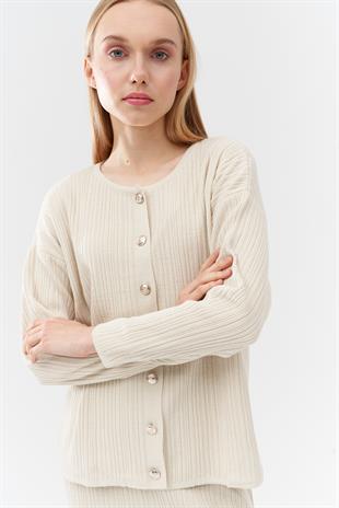 ICON GOLD DÜĞME DETAYLI FİTİLLİ ETEKLİ TAKIM - BEJ