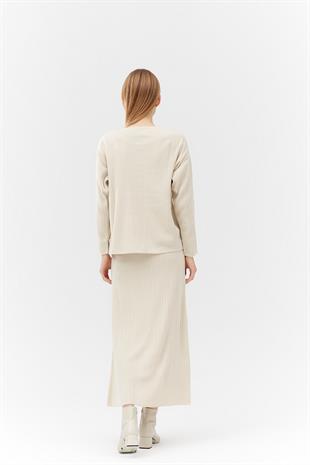 ICON GOLD DÜĞME DETAYLI FİTİLLİ ETEKLİ TAKIM - BEJ