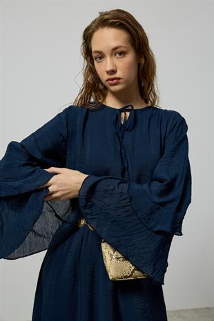 Ida Volanlı Damla Yaka Elbise - Lacivert