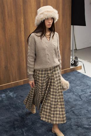 İdil Ekose Parçalı Etek - Bej 