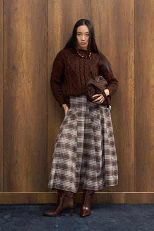 İdil Ekose Parçalı Etek - Vizon