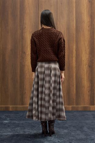 İdil Ekose Parçalı Etek - Vizon