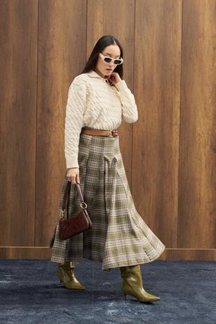 İdil Ekose Parçalı Etek - Yeşil 