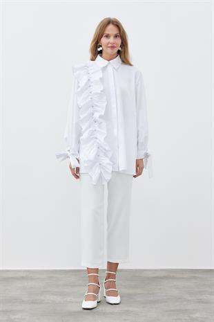 İLEYDA BÜZGÜLÜ GÖMLEK - BEYAZ 