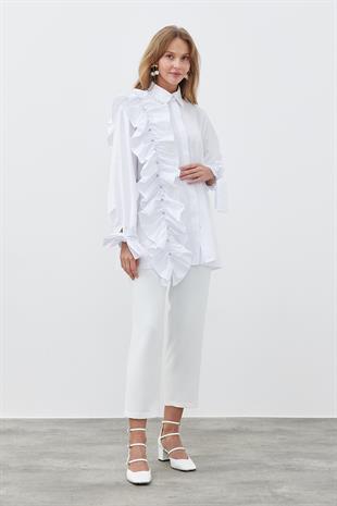 İLEYDA BÜZGÜLÜ GÖMLEK - BEYAZ 