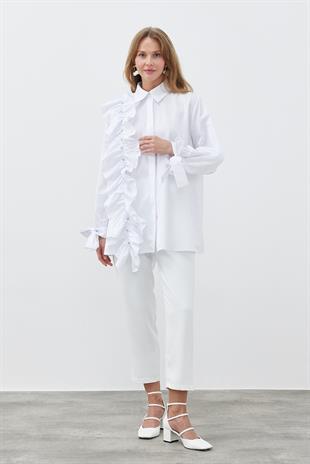 İLEYDA BÜZGÜLÜ GÖMLEK - BEYAZ 