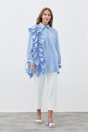 İLEYDA BÜZGÜLÜ GÖMLEK - MAVİ 