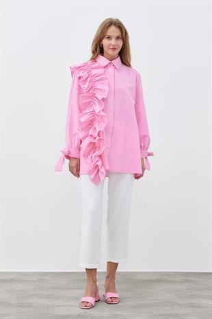 İLEYDA BÜZGÜLÜ GÖMLEK- PEMBE 