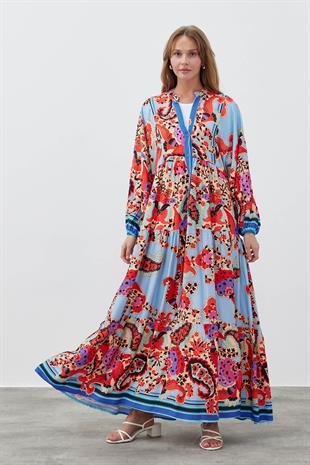 İNCİ VİSCON ELBİSE - MAVİ