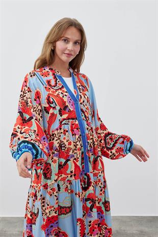 İNCİ VİSCON ELBİSE - MAVİ