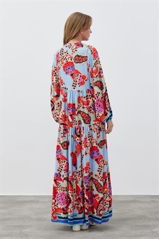 İNCİ VİSCON ELBİSE - MAVİ