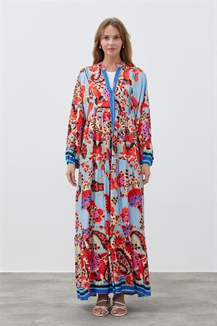 İNCİ VİSCON ELBİSE - MAVİ