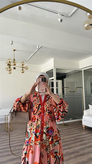 İNCİ VİSCON ELBİSE - PEMBE