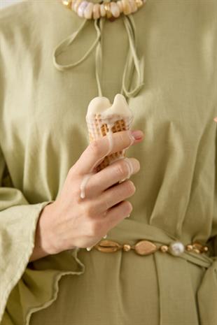 Isolde Kemerli Keten Elbise - Çağla