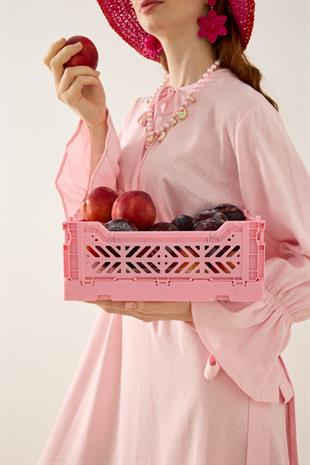 Isolde Kemerli Keten Elbise - Pembe