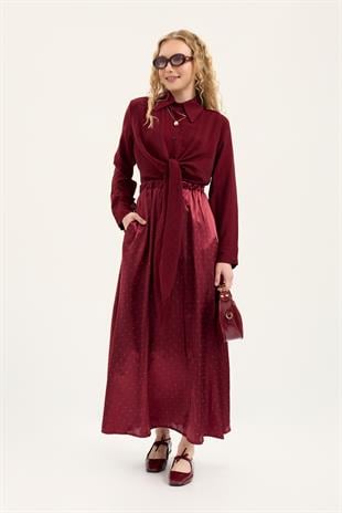 İzel Önden Bağlamalı Gömlek - Bordo