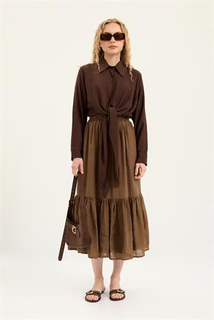 İzel Önden Bağlamalı Gömlek - Kahverengi