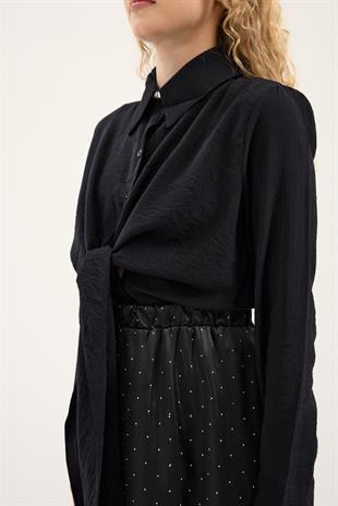 İzel Önden Bağlamalı Gömlek - Siyah