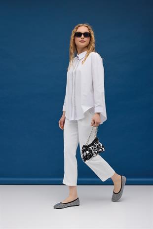 Jade Pul İşlemeli Gömlek- Beyaz