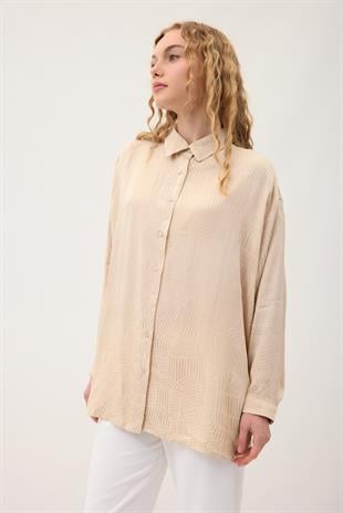 Jakar Geometrik Desen Gömlek - Bej