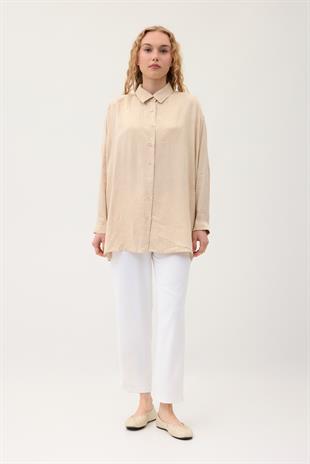 Jakar Geometrik Desen Gömlek - Bej