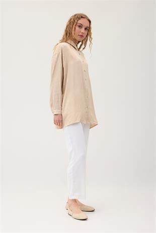 Jakar Geometrik Desen Gömlek - Bej