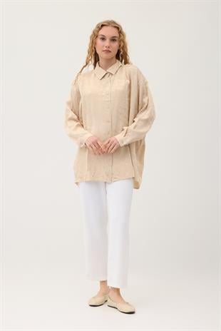Jakar Zigzag Desenli Gömlek - Bej
