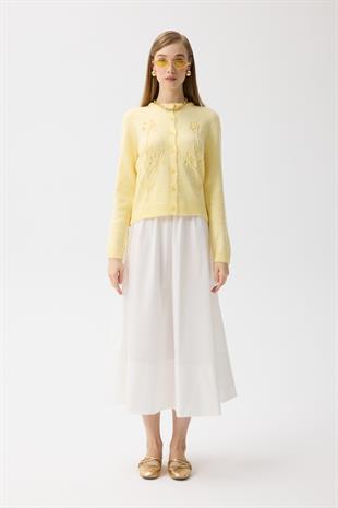 James Dikişli Kloş Poplin Etek - Beyaz