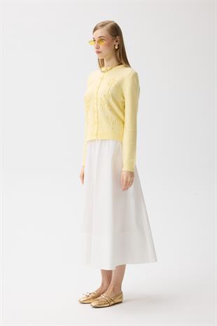 James Dikişli Kloş Poplin Etek - Beyaz