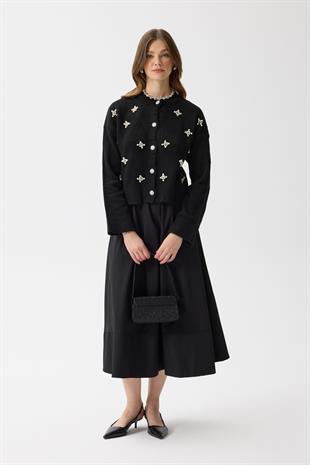 James Dikişli Kloş Poplin Etek - Siyah 