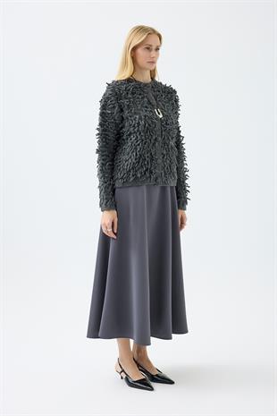 Jane Saçaklı Hırka - Antrasit 