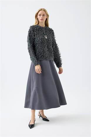 Jane Saçaklı Hırka - Antrasit 