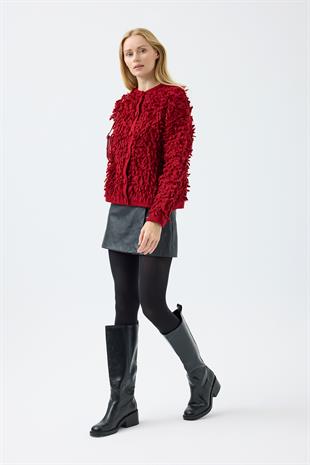 Jane Saçaklı Hırka - Kırmızı 