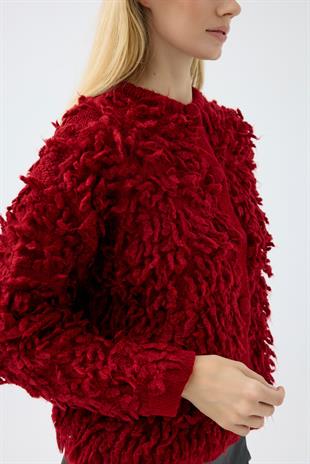 Jane Saçaklı Hırka - Kırmızı 