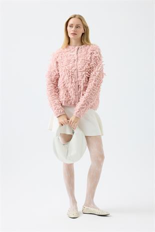 Jane Saçaklı Hırka  - Pembe 