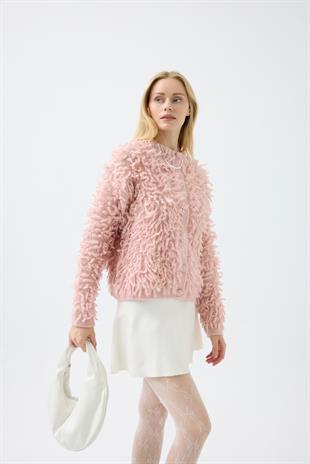 Jane Saçaklı Hırka  - Pembe 