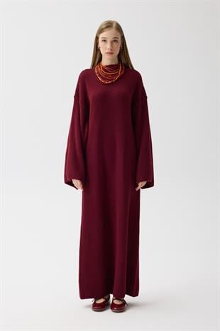 Jean Peluş Elbise - Bordo