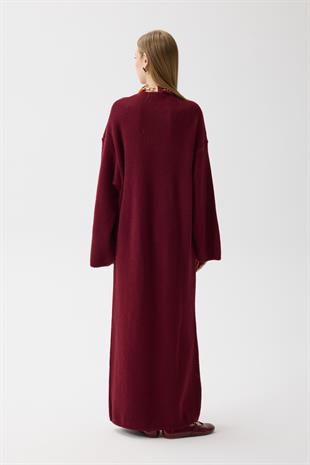 Jean Peluş Elbise - Bordo