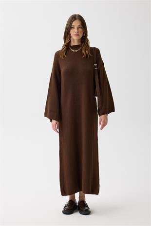 Jean Peluş Elbise - Kahverengi 