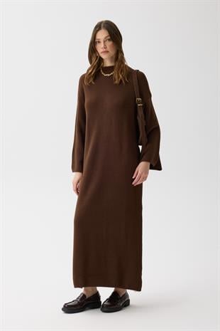 Jean Peluş Elbise - Kahverengi 
