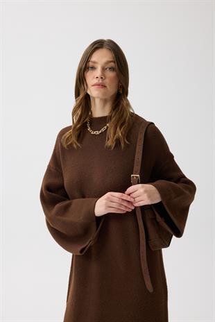 Jean Peluş Elbise - Kahverengi 