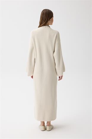 Jean Peluş Triko Elbise - Bej