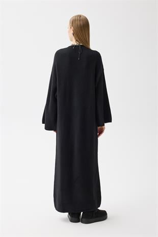 Jean Peluş Triko Elbise - Siyah