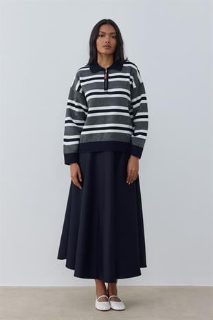 Jenifer Fermuarlı Kontrast Kazak- Lacivert