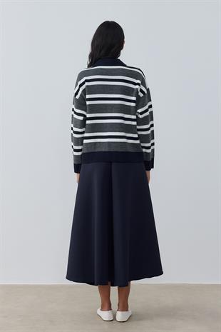 Jenifer Fermuarlı Kontrast Kazak- Lacivert