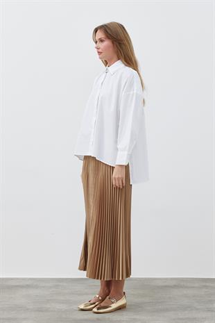 JENNİFER ÇİFT YAKA DETAYLI GÖMLEK - BEYAZ