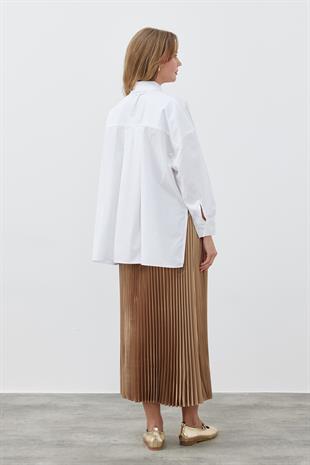 JENNİFER ÇİFT YAKA DETAYLI GÖMLEK - BEYAZ