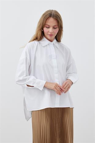 JENNİFER ÇİFT YAKA DETAYLI GÖMLEK - BEYAZ