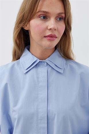 JENNİFER ÇİFT YAKA DETAYLI GÖMLEK- MAVİ